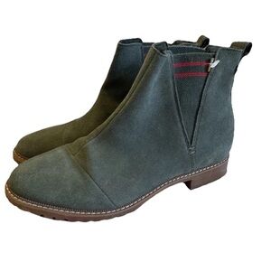 TOMS Cleo Chelsea Ankle Boots In Olive Green Suede Size 9.5 Women's